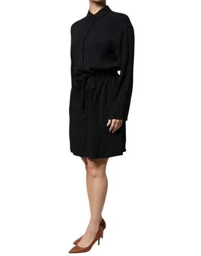 Emporio Armani Black Viscose Long Sleeves A-line Mini Women's Dress In Black