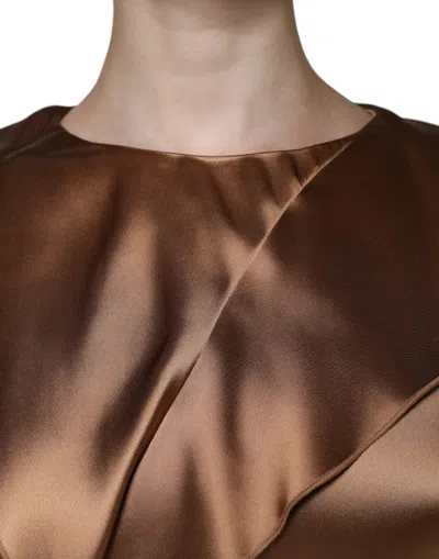 Pre-owned Emporio Armani Brown Satin Long Sleeves Wrap Sheath Mini Women's Dress ()