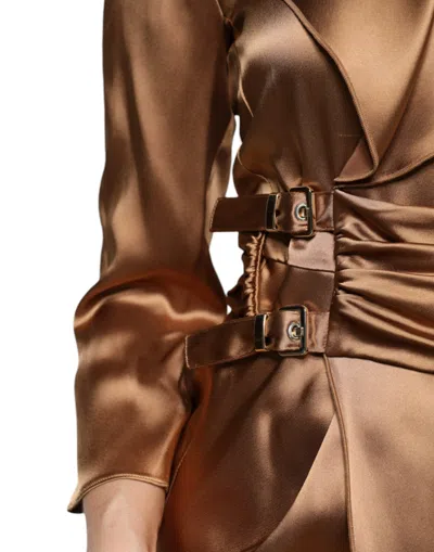 Pre-owned Emporio Armani Brown Satin Long Sleeves Wrap Sheath Mini Women's Dress ()