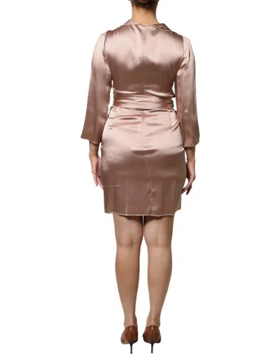 Pre-owned Emporio Armani Pink Satin Long Sleeves Sheath Wrap Mini Women's Dress ()