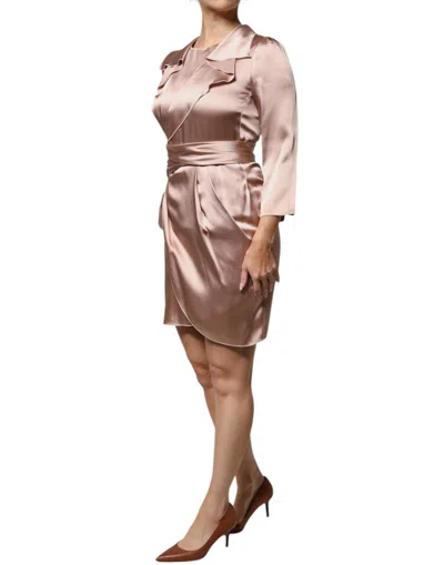 Pre-owned Emporio Armani Pink Satin Long Sleeves Sheath Wrap Mini Women's Dress ()