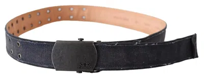 Ermanno Scervino Blue Leather Ratchet Buckle Belt In Blue
