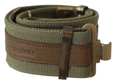 Ermanno Scervino Green Leather Rustic Bronze Buckle Army Belt In Green