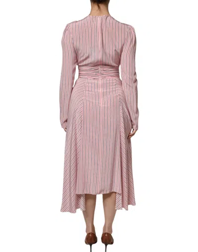 Pre-owned Ermanno Scervino Pink Stripes Silk Long Sleeves Midi Women's Dress ()