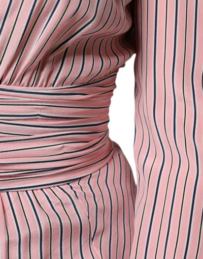 Pre-owned Ermanno Scervino Pink Stripes Silk Long Sleeves Midi Women's Dress ()