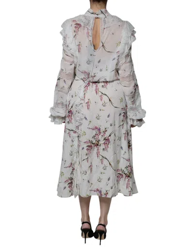 Pre-owned Ermanno Scervino White Floral Ruffles Lace Long Sleeves Maxi Women's Dress ()