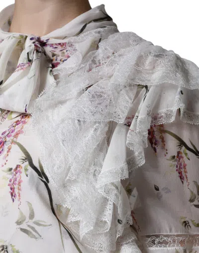 Pre-owned Ermanno Scervino White Floral Ruffles Lace Long Sleeves Maxi Women's Dress ()