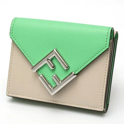 Pre-owned Fendi Light Beige Light Green Leather Wallet (tri-fold) ()