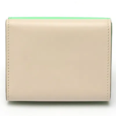 Pre-owned Fendi Light Beige Light Green Leather Wallet (tri-fold) ()