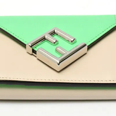 Pre-owned Fendi Light Beige Light Green Leather Wallet (tri-fold) ()