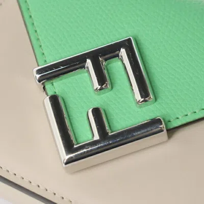 Pre-owned Fendi Light Beige Light Green Leather Wallet (tri-fold) ()