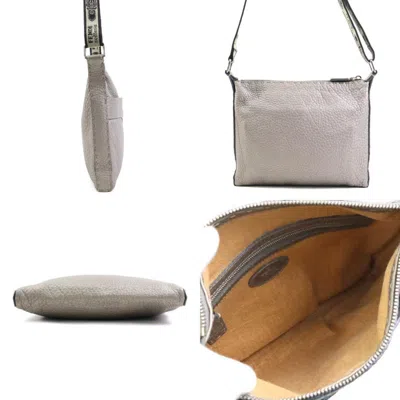 Pre-owned Fendi Metallic Gray Leather Canvas Shoulder Bag ()