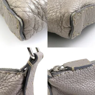 Pre-owned Fendi Metallic Gray Leather Canvas Shoulder Bag ()
