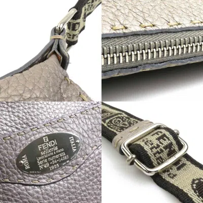 Pre-owned Fendi Metallic Gray Leather Canvas Shoulder Bag ()