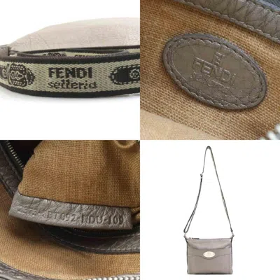 Pre-owned Fendi Metallic Gray Leather Canvas Shoulder Bag ()