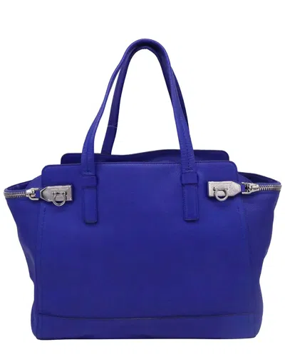 Ferragamo Blue Leather Large Verve Tote (authentic Pre-loved) In Blue
