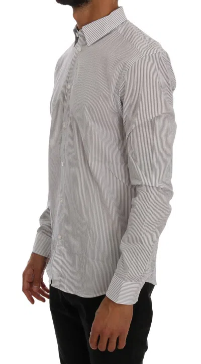 Frankie Morello White Blue Striped Casual Cotton Regular Fit Men's Shirt In Blue