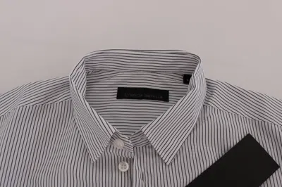 Frankie Morello White Blue Striped Casual Cotton Regular Fit Men's Shirt In Blue