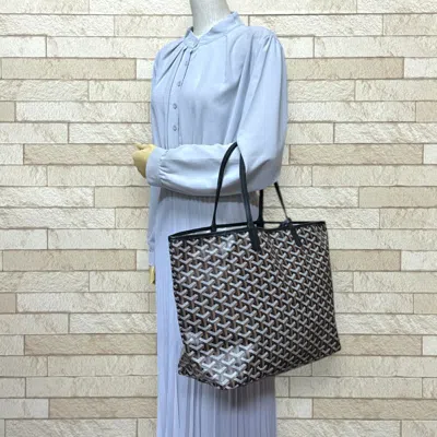 Pre-owned Goyard Black Brown Pvc Coated Canvas Tote Bag () In Multi