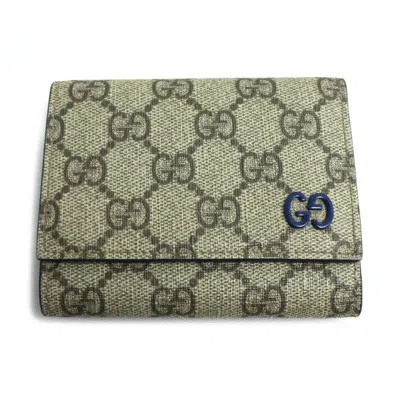 Pre-owned Gucci Beige Blue Gg Supreme Wallet (tri-fold) ()