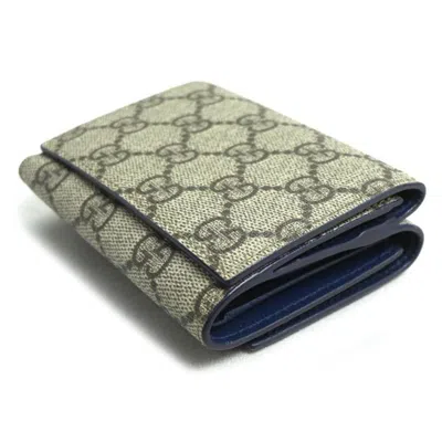 Pre-owned Gucci Beige Blue Gg Supreme Wallet (tri-fold) ()