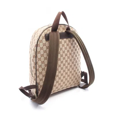 Pre-owned Gucci Beige Brown Canvas Leather Backpack () In Multi