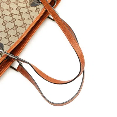 Pre-owned Gucci Beige Brown Canvas Leather Shoulder Bag Tote Bag () In Multi
