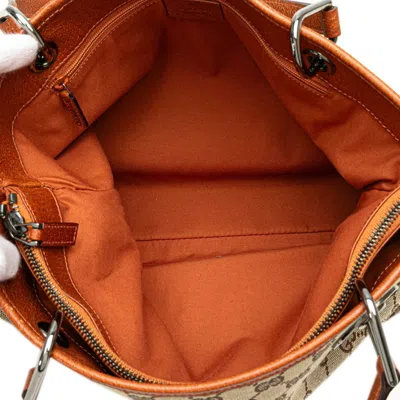 Pre-owned Gucci Beige Brown Canvas Leather Shoulder Bag Tote Bag () In Multi