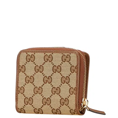 Pre-owned Gucci Beige Brown Canvas Leather Wallet (bi-fold) () In Multi