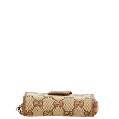 Pre-owned Gucci Beige Brown Canvas Leather Wallet (bi-fold) () In Multi