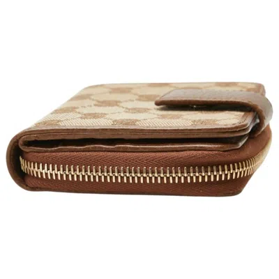 Pre-owned Gucci Beige Brown Canvas Leather Wallet (bi-fold) () In Multi
