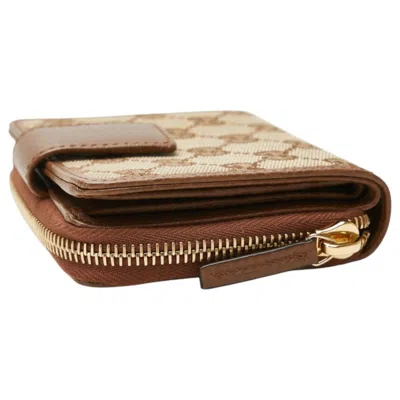 Pre-owned Gucci Beige Brown Canvas Leather Wallet (bi-fold) () In Multi