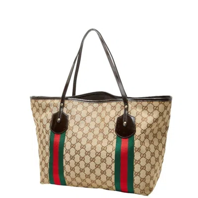 Pre-owned Gucci Beige Brown Canvas Shoulder Bag Tote Bag () In Multi
