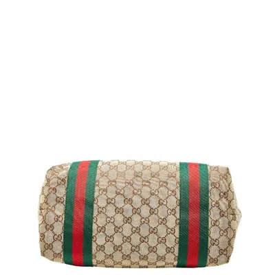 Pre-owned Gucci Beige Brown Canvas Shoulder Bag Tote Bag () In Multi