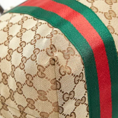 Pre-owned Gucci Beige Brown Canvas Shoulder Bag Tote Bag () In Multi