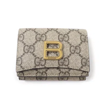 Pre-owned Gucci Beige Brown Gg Supreme Wallet (tri-fold) () In Multi