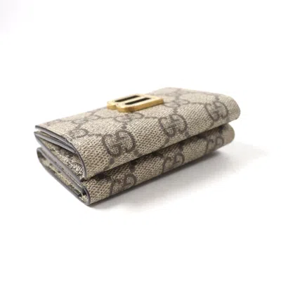 Pre-owned Gucci Beige Brown Gg Supreme Wallet (tri-fold) () In Multi