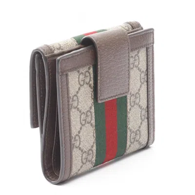 Pre-owned Gucci Beige Brown Leather Coated Canvas Wallet (bi-fold) () In Multi