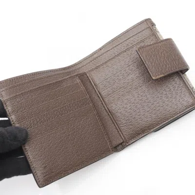 Pre-owned Gucci Beige Brown Leather Coated Canvas Wallet (bi-fold) () In Multi