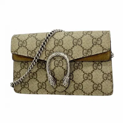 Pre-owned Gucci Beige Brown Pvc Chain/shoulder Wallet () In Multi