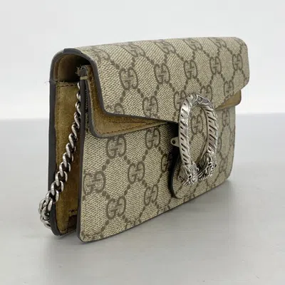 Pre-owned Gucci Beige Brown Pvc Chain/shoulder Wallet () In Multi