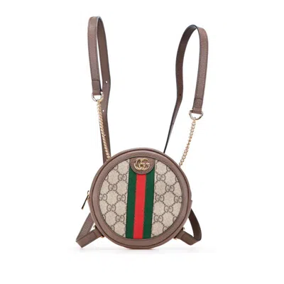 Pre-owned Gucci Beige Brown Pvc Leather Backpack () In Multi