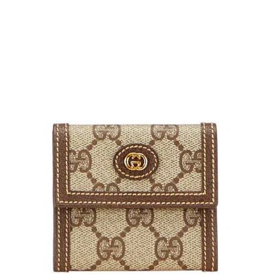 Pre-owned Gucci Beige Brown Pvc Leather Coin Purse/coin Case () In Multi