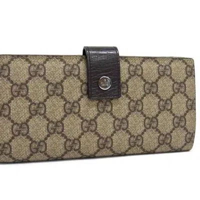 Pre-owned Gucci Beige Brown Pvc Leather Long Wallet (bi-fold) () In Multi