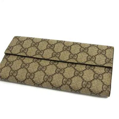 Pre-owned Gucci Beige Brown Pvc Leather Long Wallet (bi-fold) () In Multi