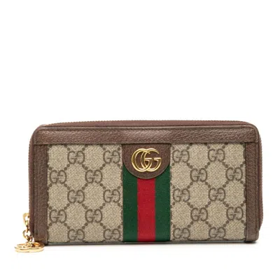 Pre-owned Gucci Beige Brown Pvc Leather Long Wallet (bi-fold) () In Multi