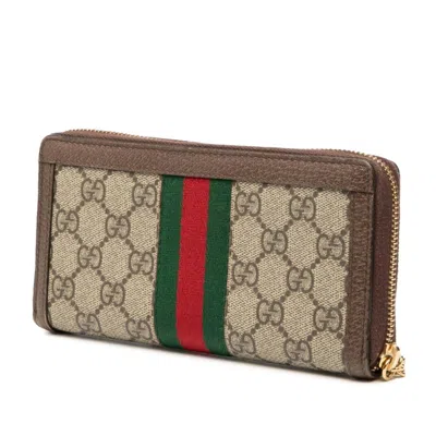Pre-owned Gucci Beige Brown Pvc Leather Long Wallet (bi-fold) () In Multi