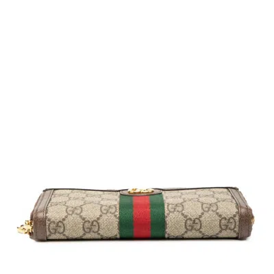Pre-owned Gucci Beige Brown Pvc Leather Long Wallet (bi-fold) () In Multi
