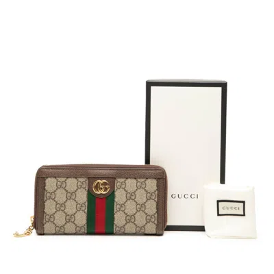 Pre-owned Gucci Beige Brown Pvc Leather Long Wallet (bi-fold) () In Multi