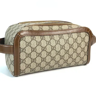 Pre-owned Gucci Beige Dark Brown Gg Supreme Clutch Bag Pouch () In Multi